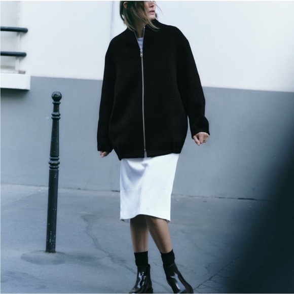 NWT ZARA BLACK MANTECO WOOL BOMBER COAT ZW COLLECTION SIZE MEDIUM - Picture 3 of 16